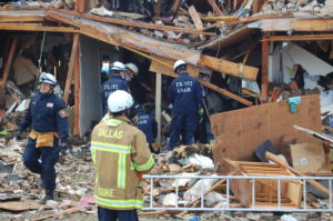 TX-TF2 members work on stabilizing a portion of an apartment after the explosion in West, Texas